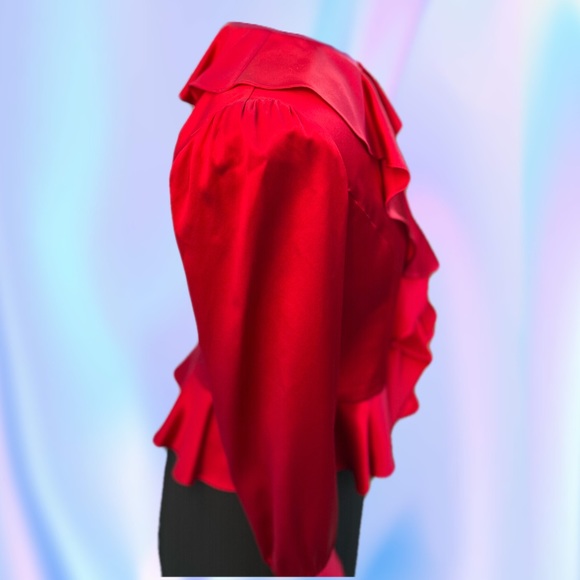 Ruffled 100% Silk Button-Front Long Sleeve Top - Picture 2 of 5